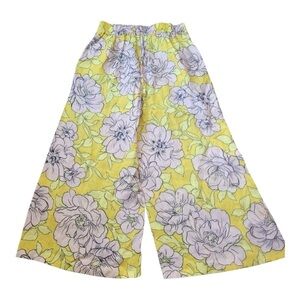 C & C Women's Capri Pants Wide Leg 100% Linen Floral Yellow Pink White Size L